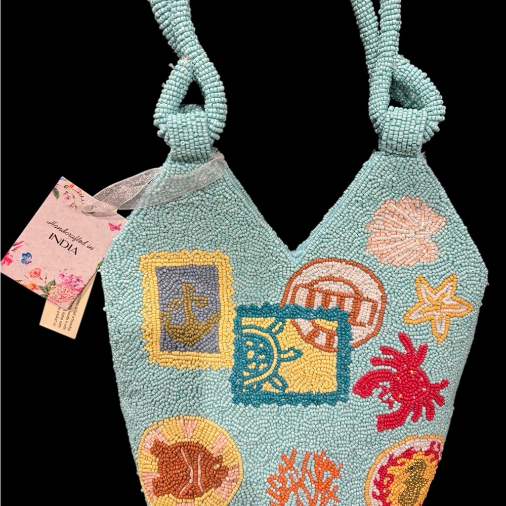 SUMMER EDITION From India to You Hand Beaded Ocean Themed Handbag w/BONUS GIFT